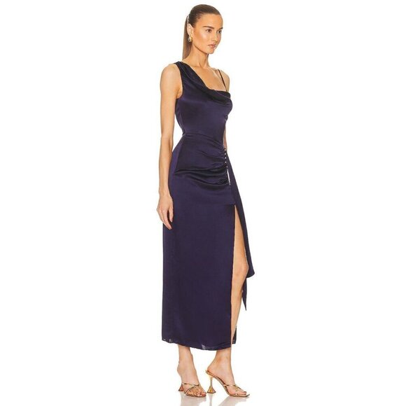NICHOLAS Senda Asymmetric Gown in Midnight 0 New Womens Satin navy Long Dress - Picture 3 of 13